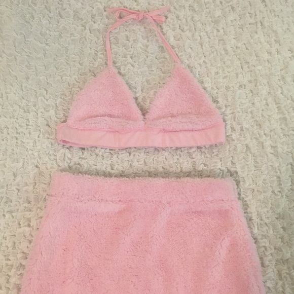 Other - Fuzzy Pink Bikini Top & Skirt Rave SET
